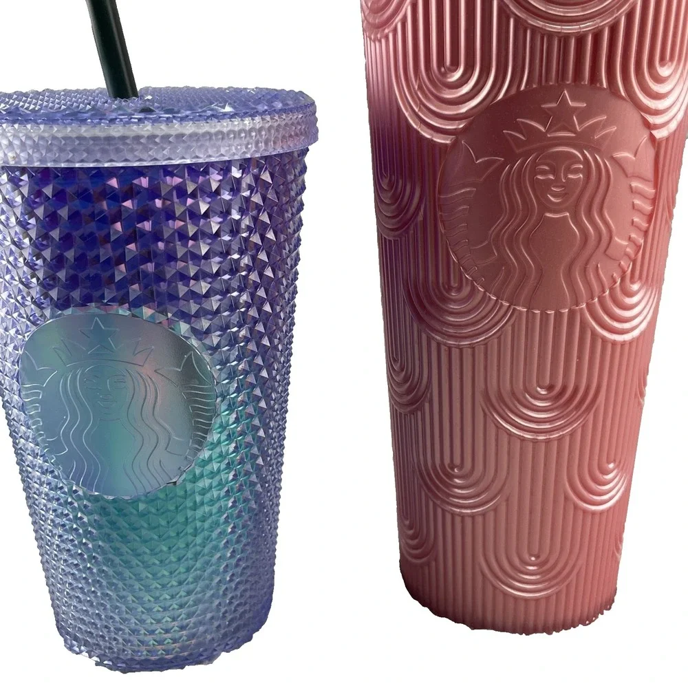 Starbucks Studded Tunbler 24/12oz Lot of 2 Venti Blue Orange Matte Cup Insulated